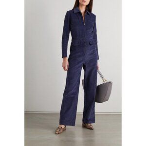 USISI SISTER Cissy Cotton-Corduroy Long Sleeve Zip Front Jumpsuit Blue Size M